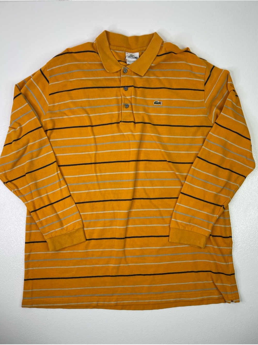 Lacoste Vintage Long Sleeve Striped Cotton Piqué Polo Shirt Size 10 (3XL)